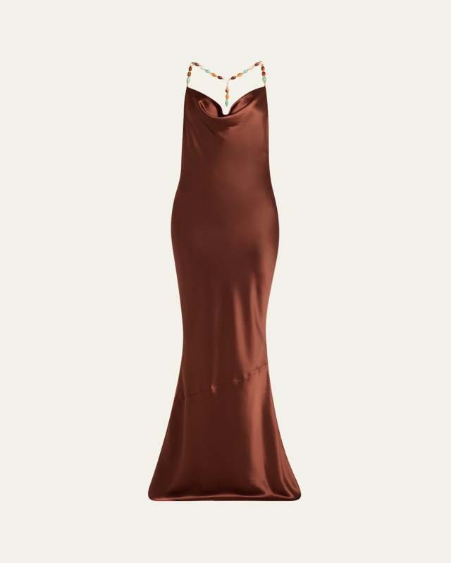 Finley Beaded Satin Slip Gown